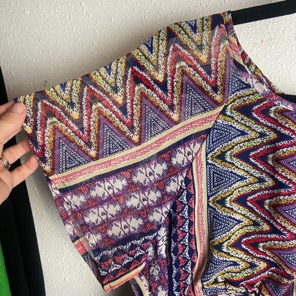 Earthbound Size Large Sheer Maxi Dress Boho Aztec Print Empire Waist Hippie - Picture 4 of 9